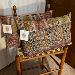 Kantha Pillow Set, Medium. Hand made from recycled Indian saris 2 pillows,12x20”